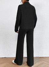Women’s Two-Piece Knit Set with Turtleneck | Casual Jumper and Wide Leg Pants