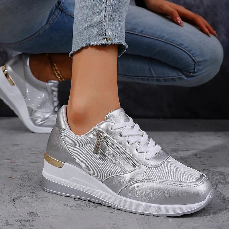 Women’s Metallic Trainers | Lace Up | Zip Detail