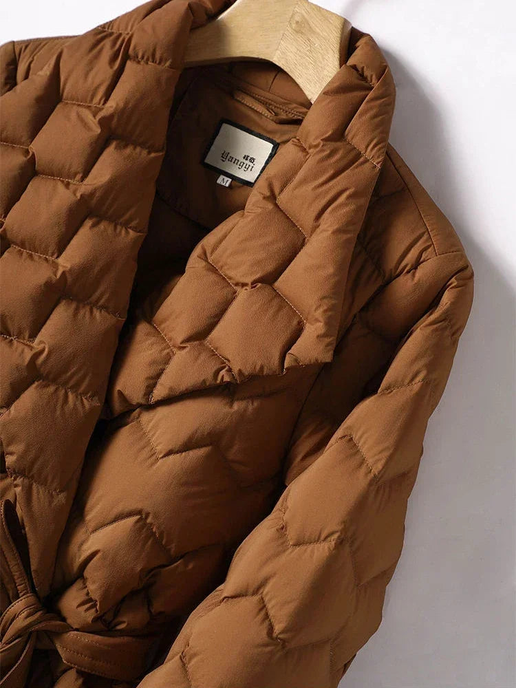 Women’s Long Down Jacket with Belt | Warm Puffer Winter Coat