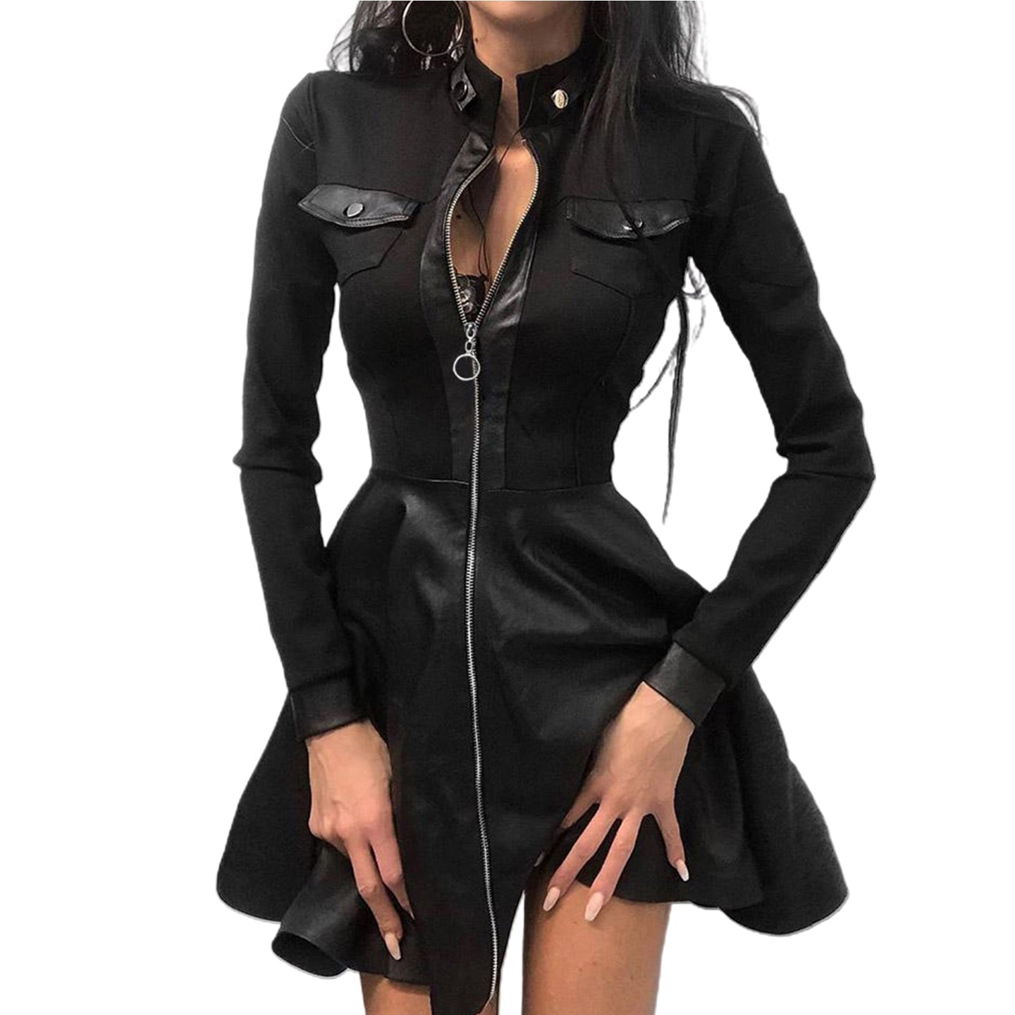 Women’s Gothic Zipper Dress in Slim Fit Style | Black Cocktail & Evening Party Dress