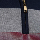 Men’s Striped Quarter Zip Jumper | High Collar Sweater | Slim Fit Knit | Autumn Layer