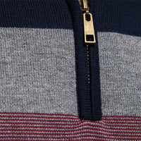 Men’s Striped Quarter Zip Jumper | High Collar Sweater | Slim Fit Knit | Autumn Layer