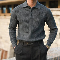 Men’s Patterned Knit Sweater | Long Sleeve Polo Style | Slim Fit Pullover | Autumn Smart Casual Layer