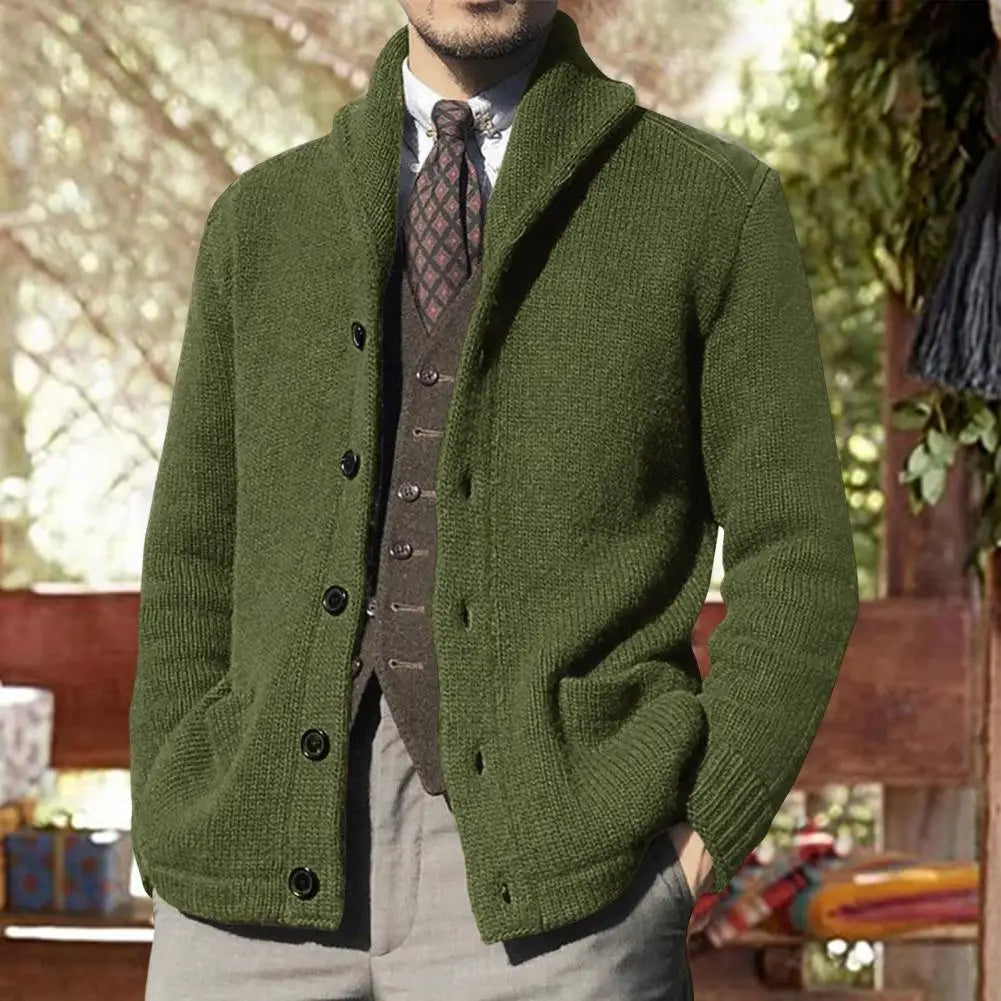 Men’s Knit Cardigan | Shawl Collar Sweater with Button Closure