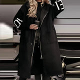 Women’s Long Hooded Coat in Black Zip-Up Style | Warm Fleece Lined Winter Jacket