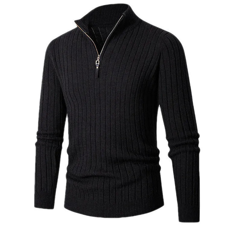 Men’s Ribbed Half Zip Jumper | High Collar Knit | Zip-Up Sweater | Tailored Fit