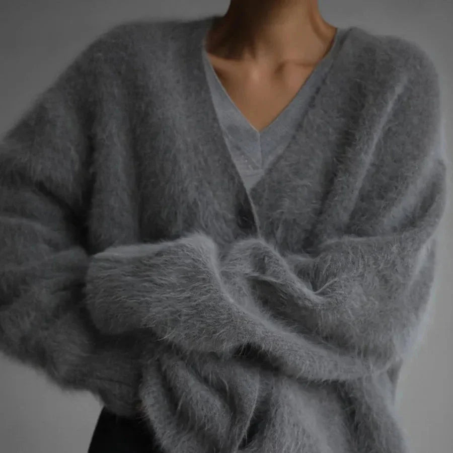 Women’s V-Neck Fluffy Cardigan | Ultra-Soft Knit | Cozy Lightweight Layer
