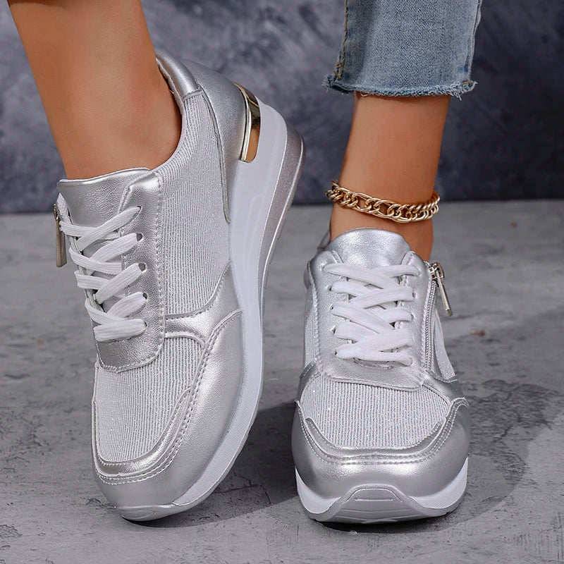 Women’s Metallic Trainers | Lace Up | Zip Detail