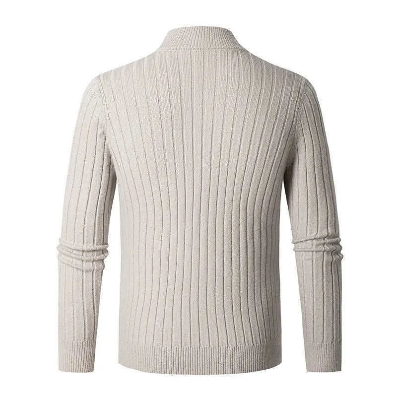 Men’s Ribbed Half Zip Jumper | High Collar Knit | Zip-Up Sweater | Tailored Fit