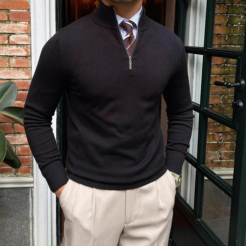 Men’s Half Zip Jumper | Smart Knitwear | Lightweight Layer | High Collar Sweater