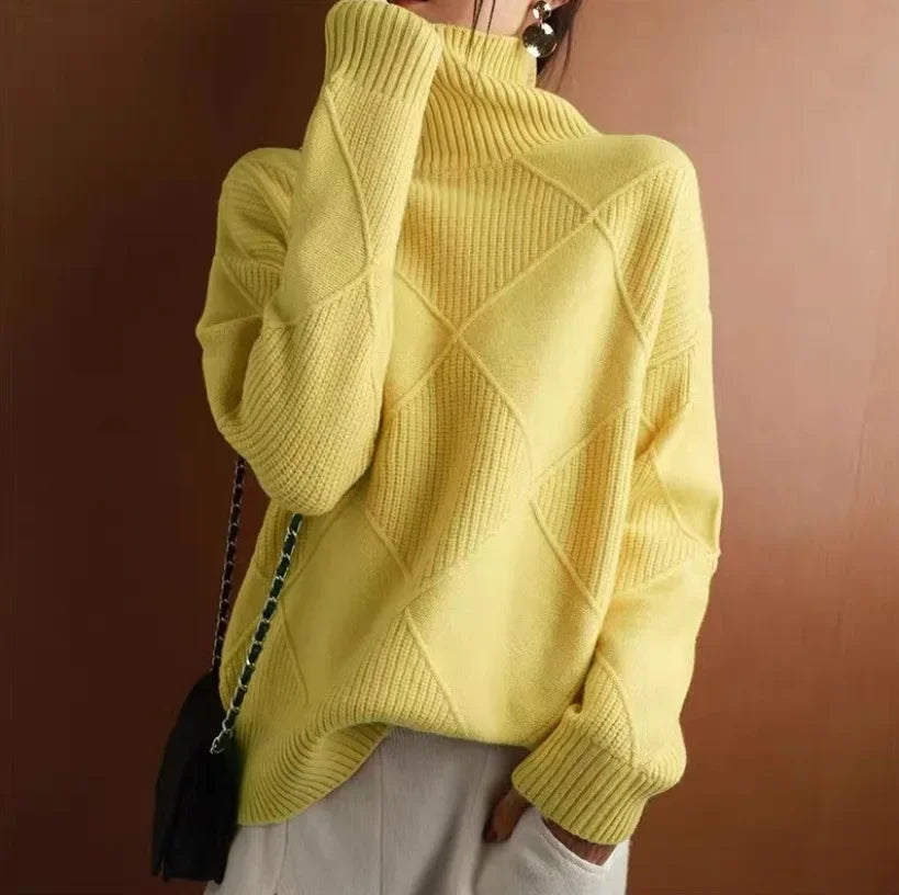 Women’s Turtleneck Jumper | Diamond Knit Pattern | Lightweight Warmth