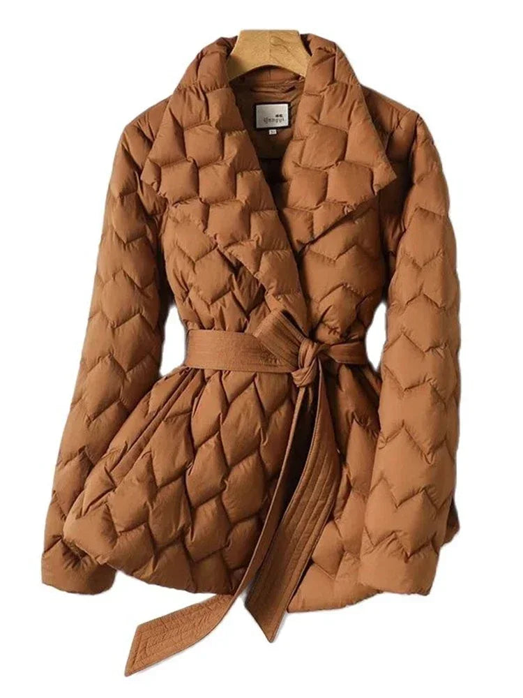 Women’s Long Down Jacket with Belt | Warm Puffer Winter Coat