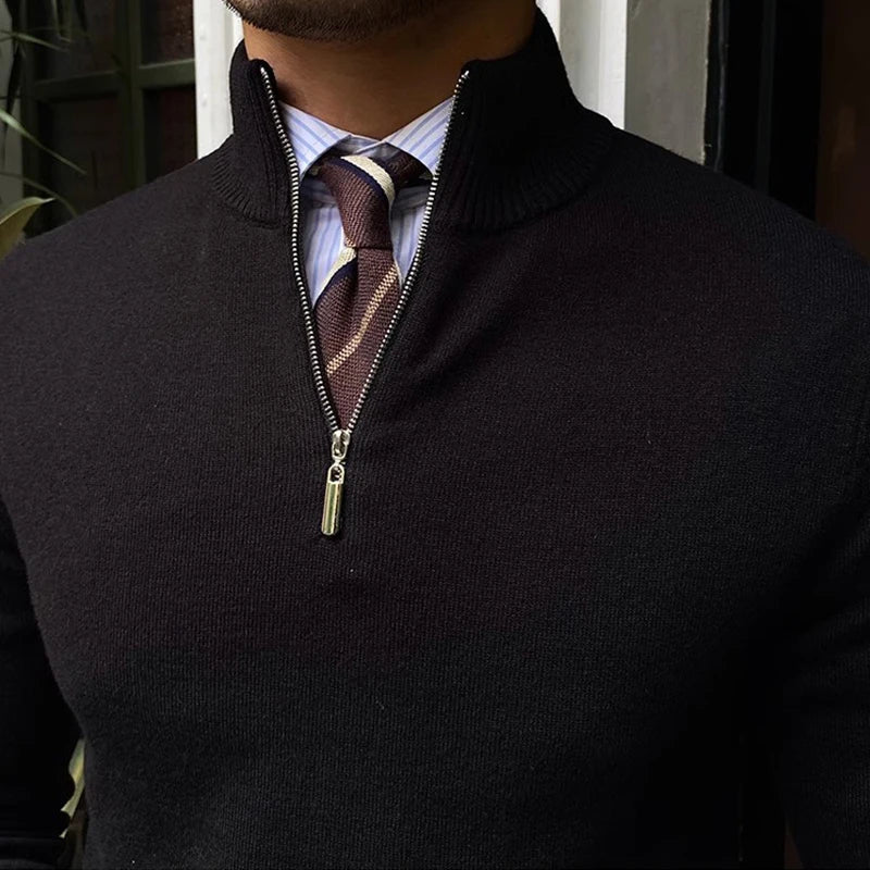 Men’s Half Zip Jumper | Smart Knitwear | Lightweight Layer | High Collar Sweater
