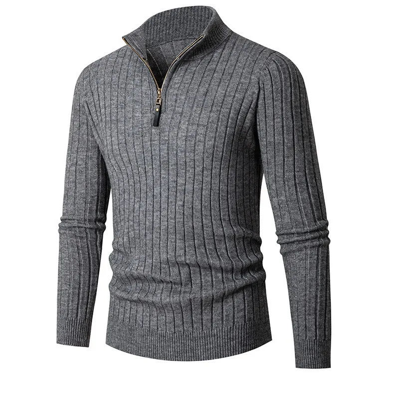 Men’s Ribbed Half Zip Jumper | High Collar Knit | Zip-Up Sweater | Tailored Fit