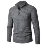 Men’s Ribbed Half Zip Jumper | High Collar Knit | Zip-Up Sweater | Tailored Fit