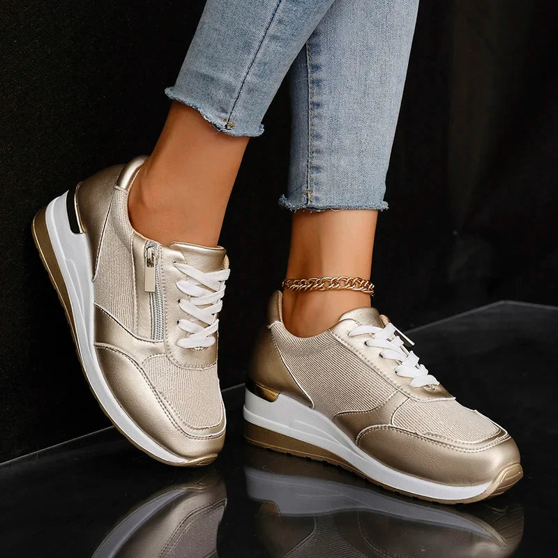 Women’s Metallic Trainers | Lace Up | Zip Detail