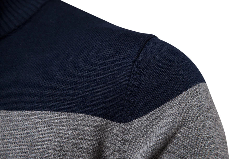 Men’s Striped Quarter Zip Jumper | High Collar Sweater | Slim Fit Knit | Autumn Layer