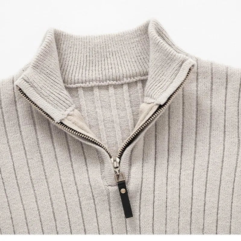 Men’s Ribbed Half Zip Jumper | High Collar Knit | Zip-Up Sweater | Tailored Fit