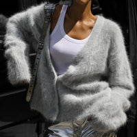 Women’s V-Neck Fluffy Cardigan | Ultra-Soft Knit | Cozy Lightweight Layer