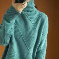 Women’s Turtleneck Jumper | Diamond Knit Pattern | Lightweight Warmth