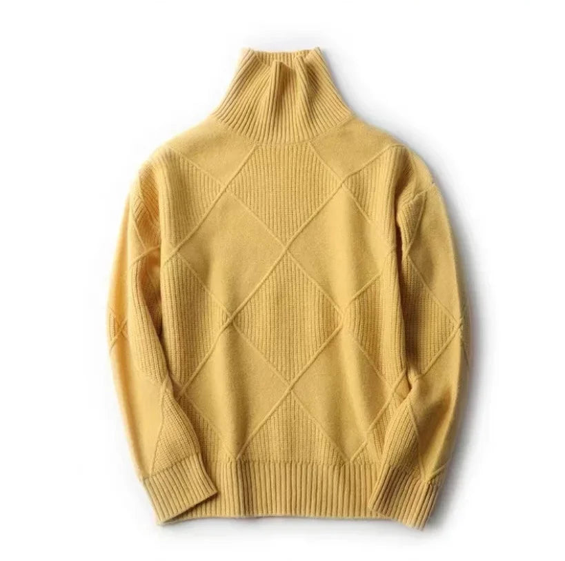 Women’s Turtleneck Jumper | Diamond Knit Pattern | Lightweight Warmth