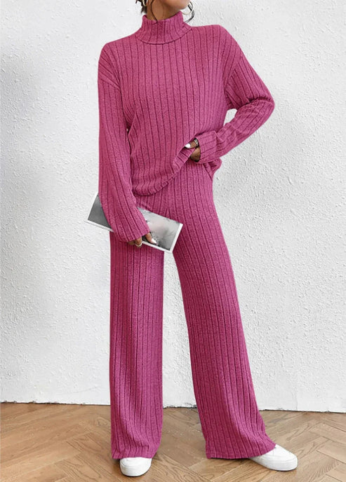 Women’s Two-Piece Knit Set with Turtleneck | Casual Jumper and Wide Leg Pants