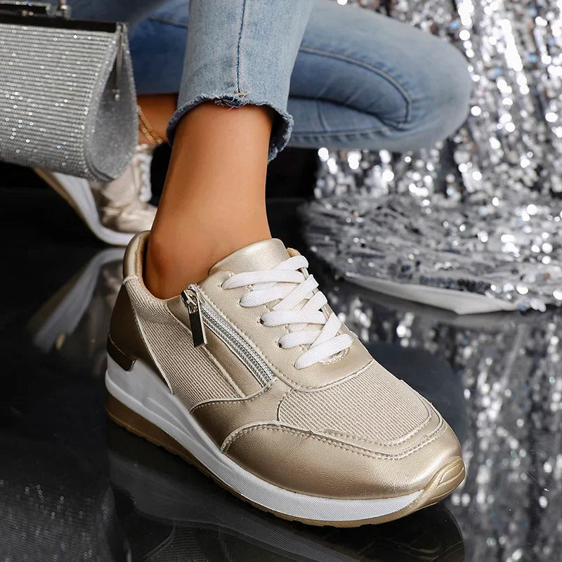 Women’s Metallic Trainers | Lace Up | Zip Detail