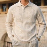 Men’s Patterned Knit Sweater | Long Sleeve Polo Style | Slim Fit Pullover | Autumn Smart Casual Layer