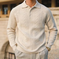 Men’s Patterned Knit Sweater | Long Sleeve Polo Style | Slim Fit Pullover | Autumn Smart Casual Layer