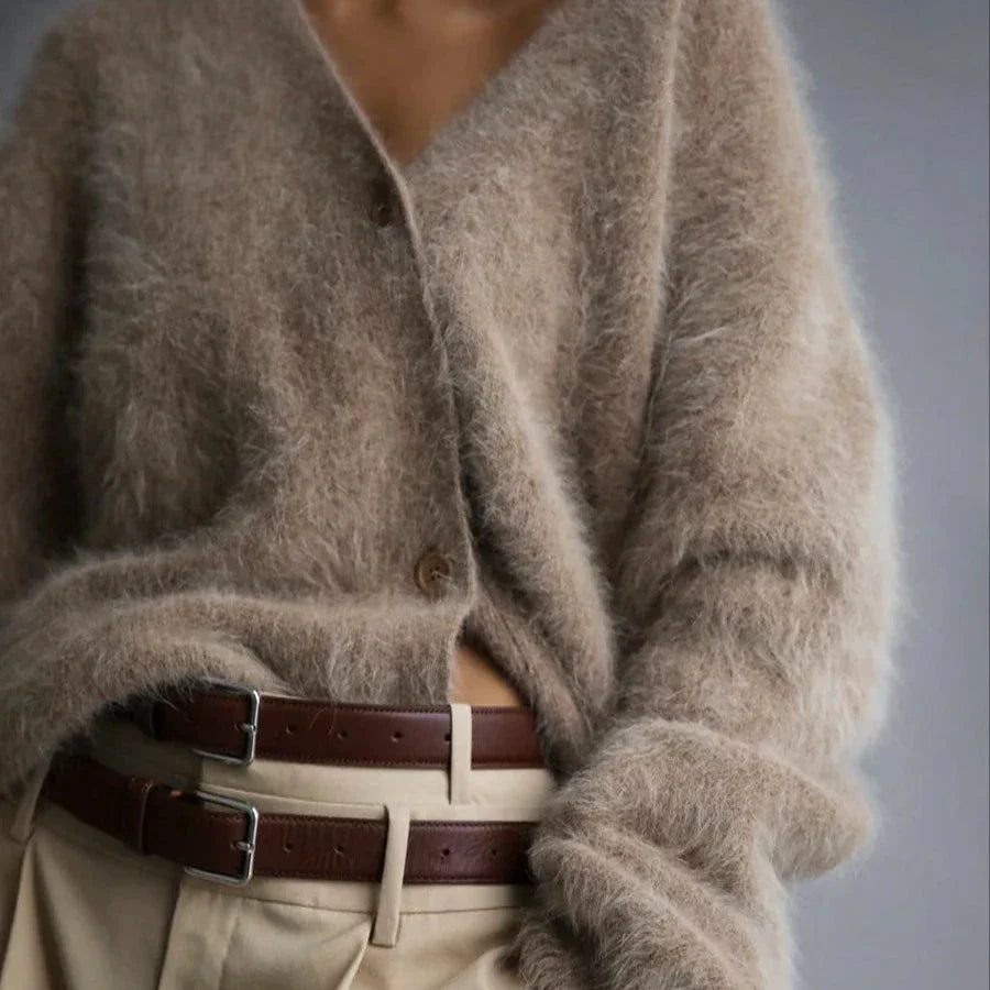Women’s V-Neck Fluffy Cardigan | Ultra-Soft Knit | Cozy Lightweight Layer