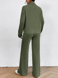 Women’s Two-Piece Knit Set with Turtleneck | Casual Jumper and Wide Leg Pants