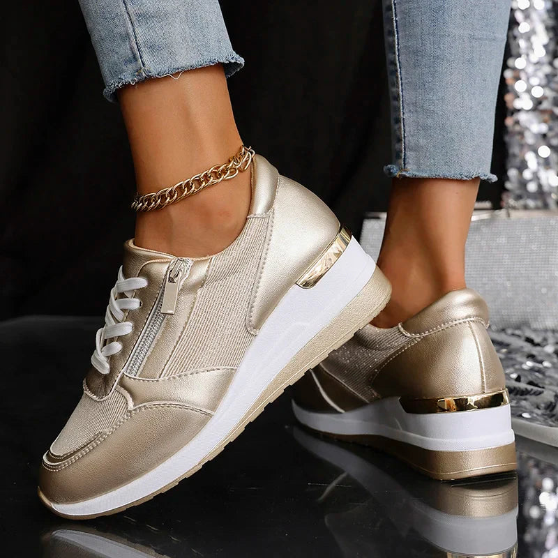 Women’s Metallic Trainers | Lace Up | Zip Detail