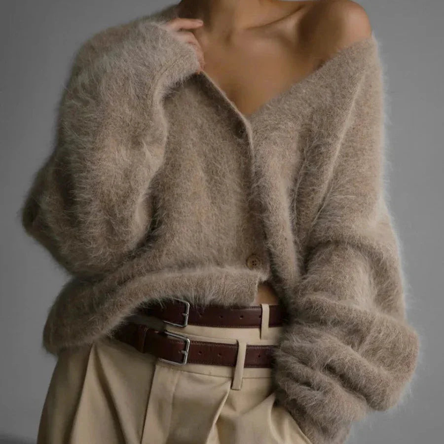 Women’s V-Neck Fluffy Cardigan | Ultra-Soft Knit | Cozy Lightweight Layer