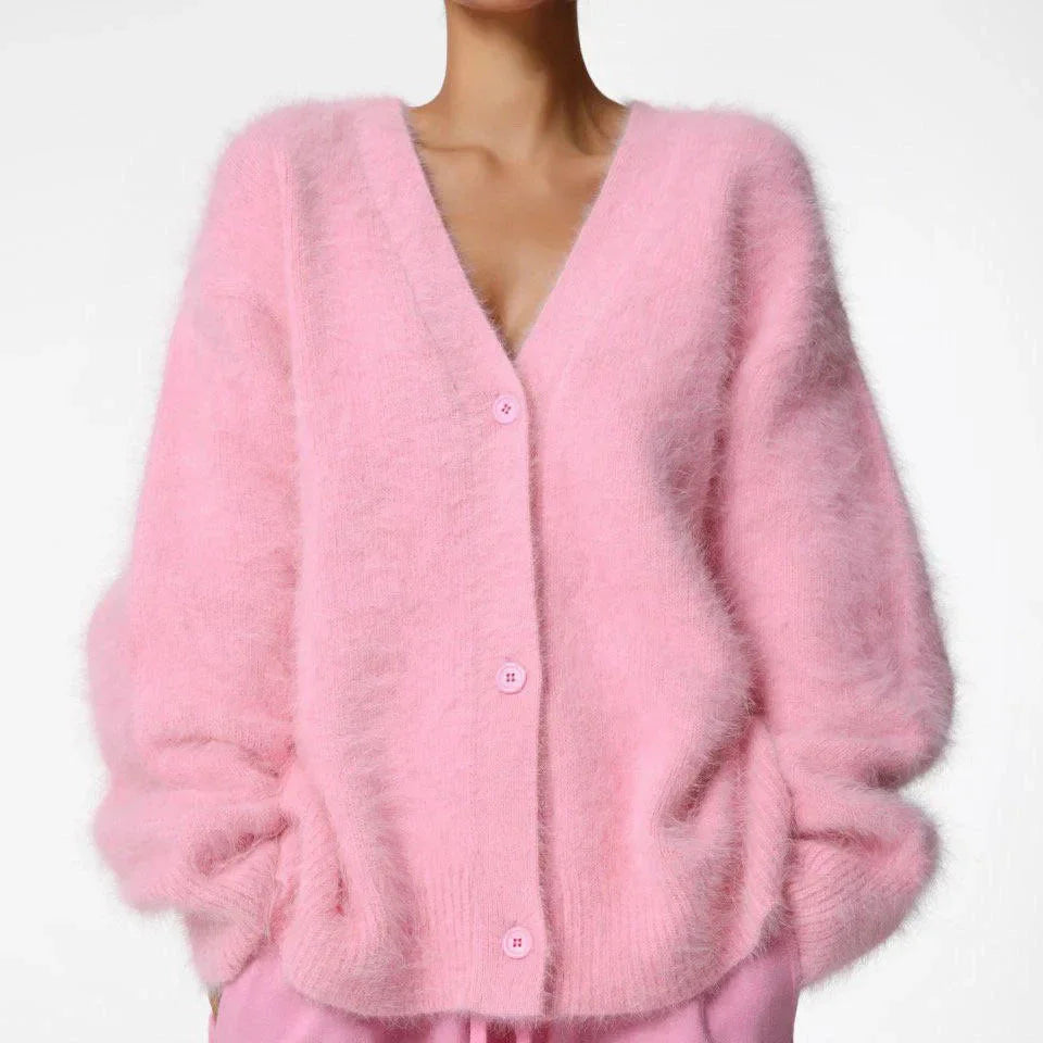 Women’s V-Neck Fluffy Cardigan | Ultra-Soft Knit | Cozy Lightweight Layer