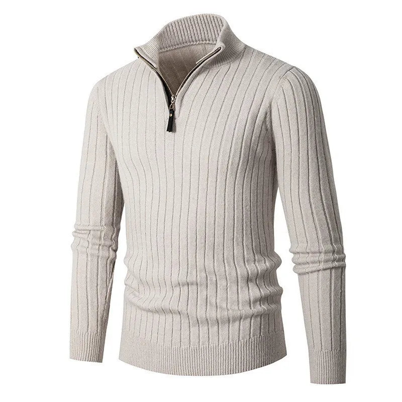Men’s Ribbed Half Zip Jumper | High Collar Knit | Zip-Up Sweater | Tailored Fit