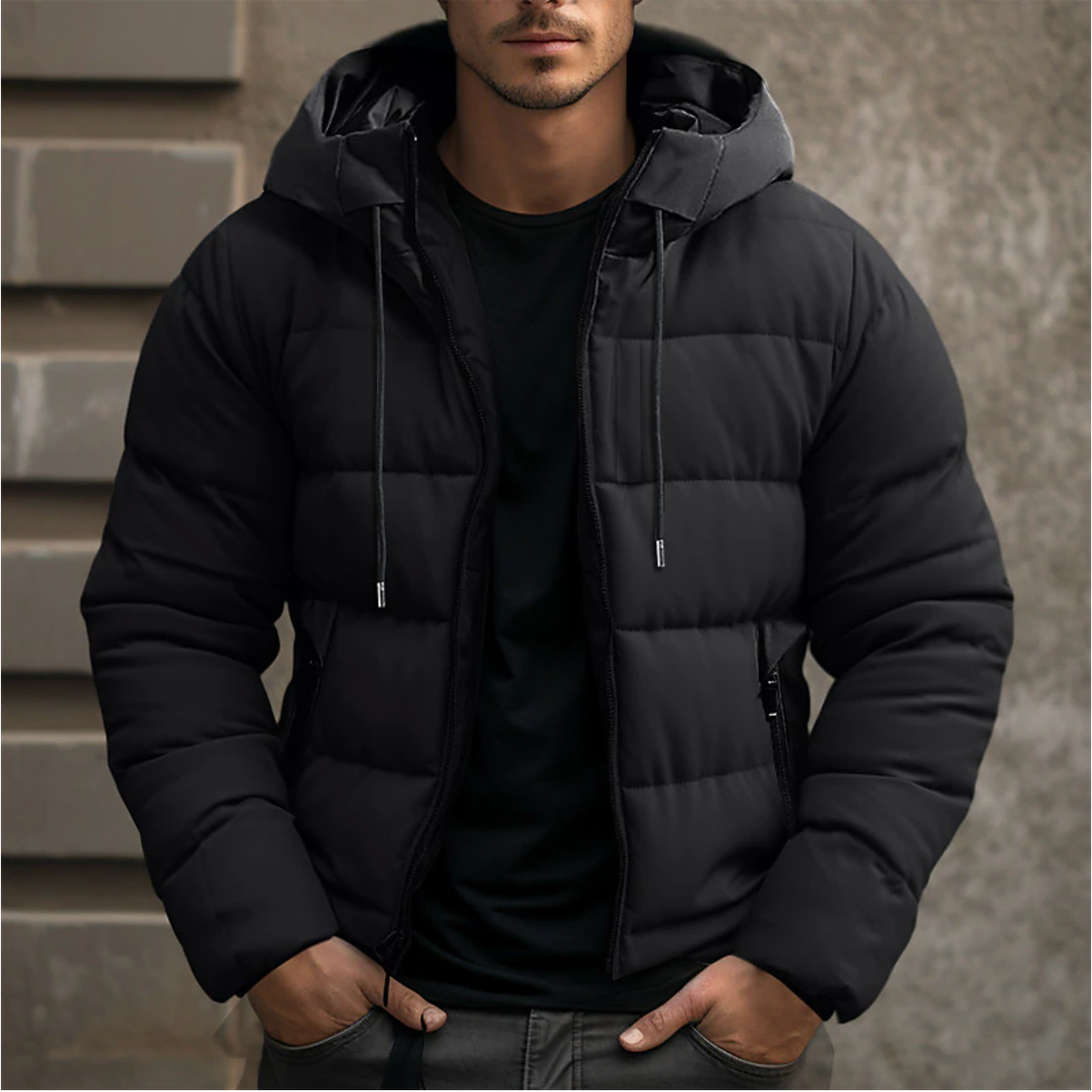 Men’s Waterproof Puffer Jacket with Hood | Warm Winter Weatherproof Coat