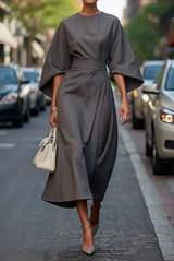 Women’s Belted Maxi Dress in Flowing Autumn Style | Elegant Occasion Dress