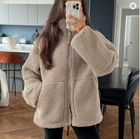 Women’s Wool Winter Jacket | Oversized Fleece Coat | Zip-Up Casual Outerwear | Warm Streetwear Layer
