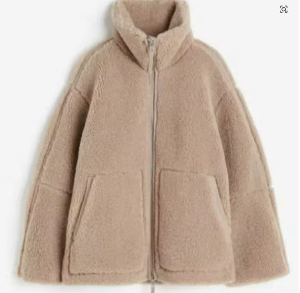 Women’s Wool Winter Jacket | Oversized Fleece Coat | Zip-Up Casual Outerwear | Warm Streetwear Layer