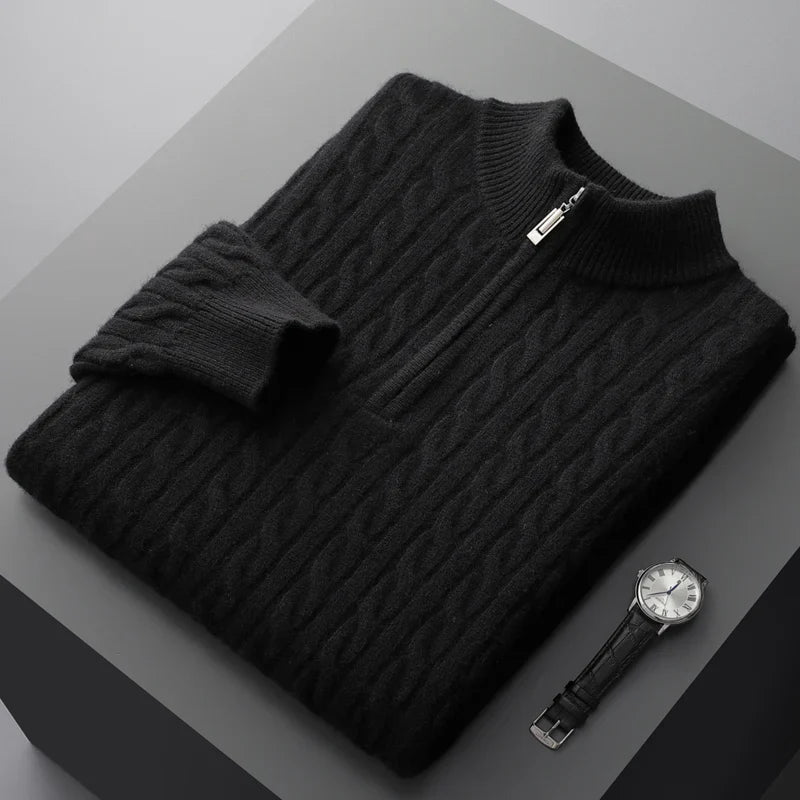Quarter Zip Cable Knit Sweater | Slim Fit | Warm Autumn Layer | Men's Jumper
