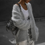 Women’s V-Neck Fluffy Cardigan | Ultra-Soft Knit | Cozy Lightweight Layer