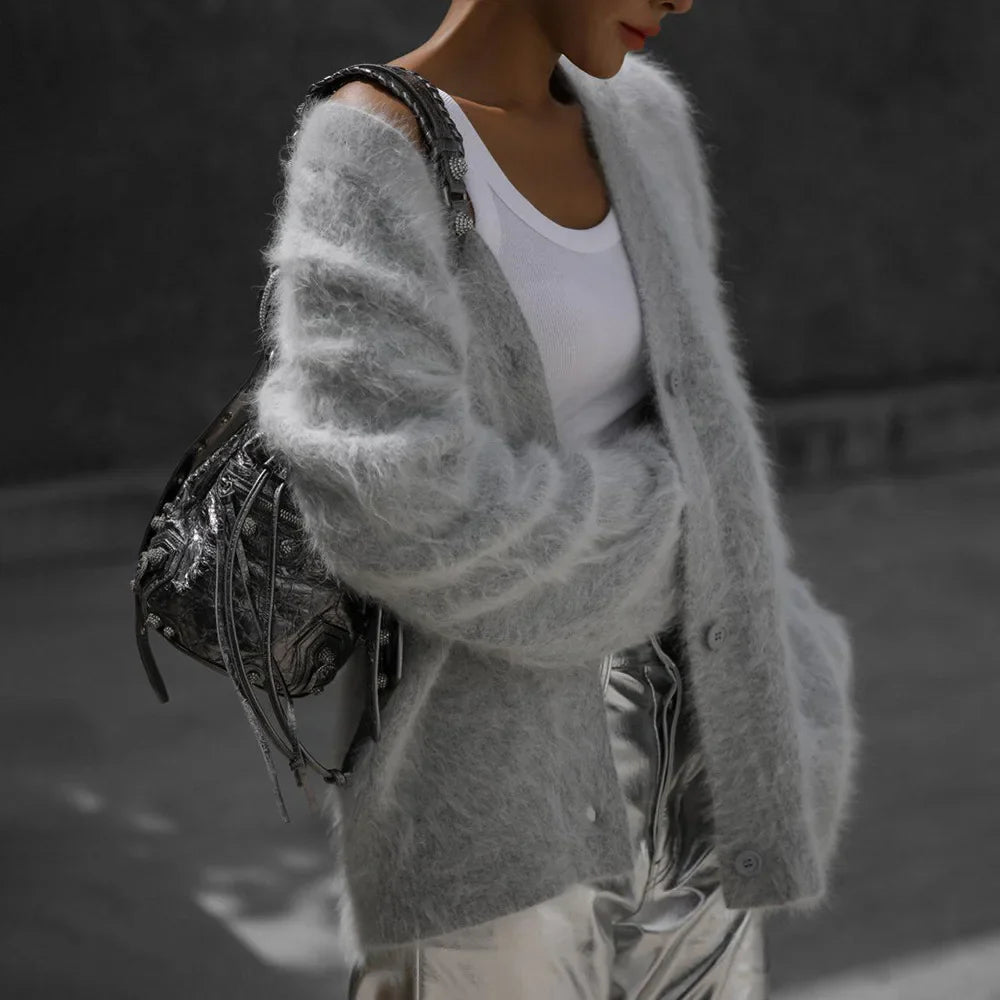 Women’s V-Neck Fluffy Cardigan | Ultra-Soft Knit | Cozy Lightweight Layer