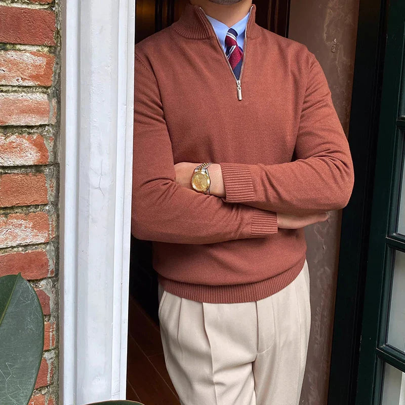 Men’s Half Zip Jumper | Smart Knitwear | Lightweight Layer | High Collar Sweater
