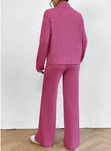 Women’s Two-Piece Knit Set with Turtleneck | Casual Jumper and Wide Leg Pants