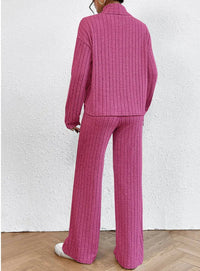 Women’s Two-Piece Knit Set with Turtleneck | Casual Jumper and Wide Leg Pants