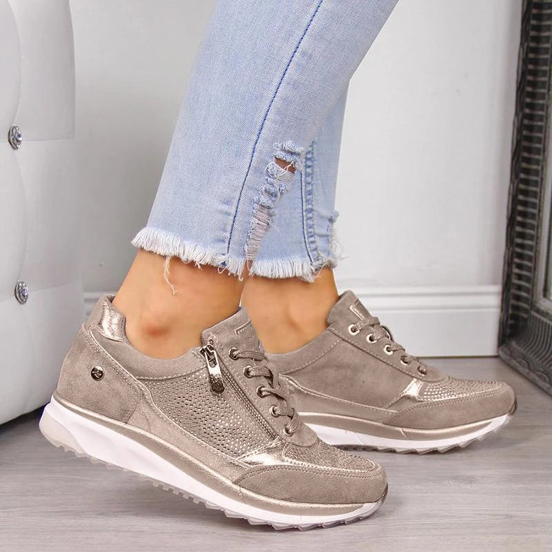 Women’s Casual Sneakers | Metallic Accent | Side Zip | Platform Sole