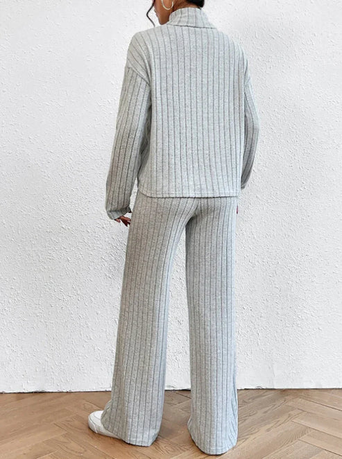 Women’s Two-Piece Knit Set with Turtleneck | Casual Jumper and Wide Leg Pants