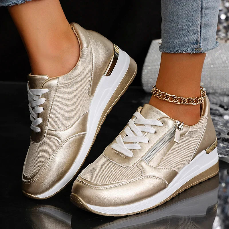 Women’s Metallic Trainers | Lace Up | Zip Detail