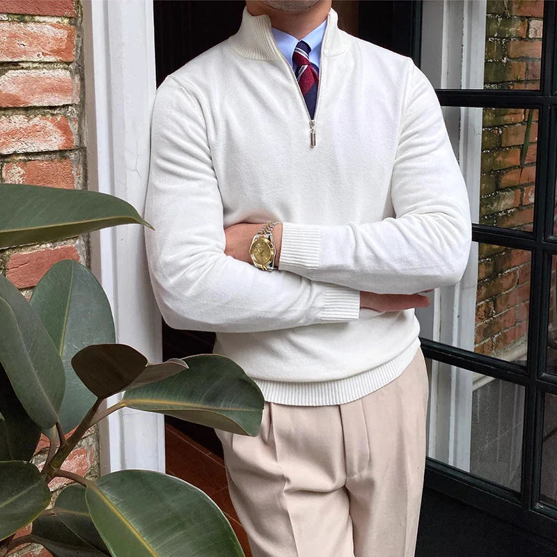 Men’s Half Zip Jumper | Smart Knitwear | Lightweight Layer | High Collar Sweater