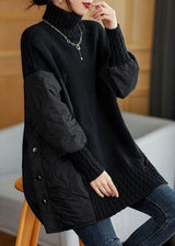 Women’s Coffee Turtleneck Sweater in Patchwork Knit | Warm Loose Fit Winter Jumper